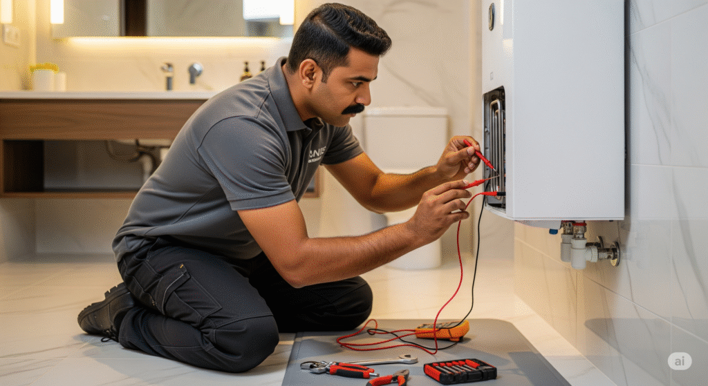فني سخانات في الكويت يقوم بإصلاح سخان منزلي