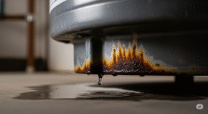 علامات تسرب المياه والصدأ أسفل سخان المياه في الكويت