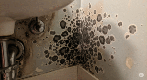 بقع عفن على الحائط في الحمام بسبب تسرب المياه